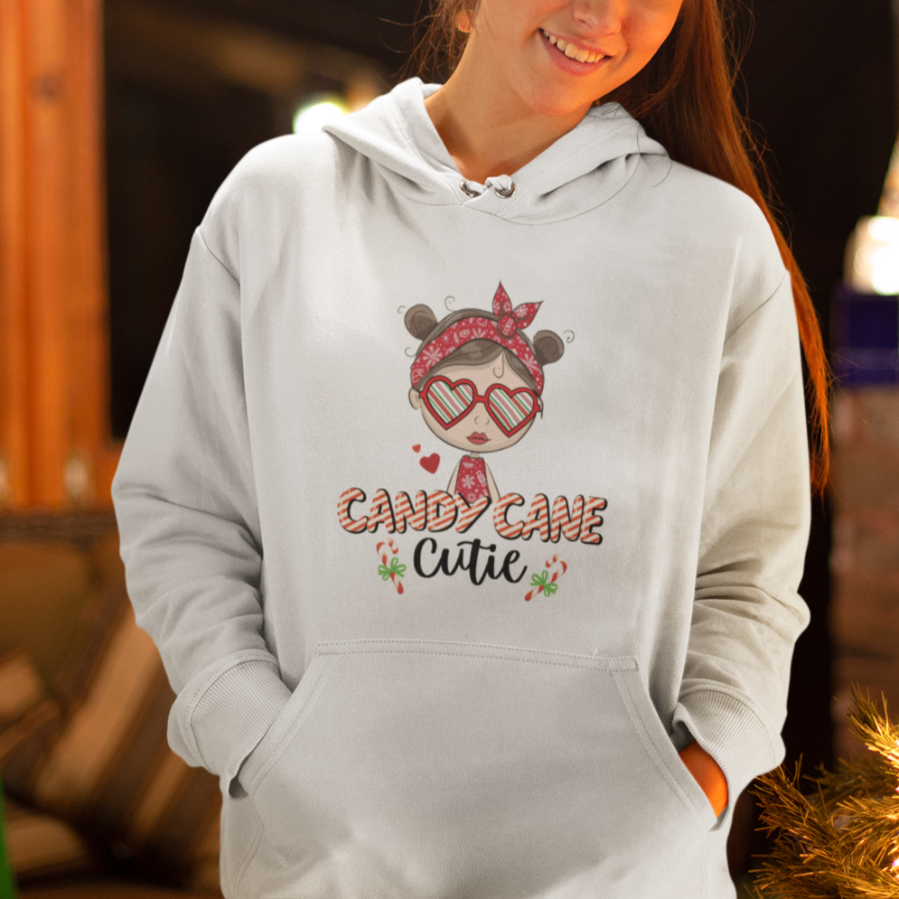 Candy Cane Cutie Christmas Cute Girl Kid Messy Bun Hoodie - Wonder Print Shop