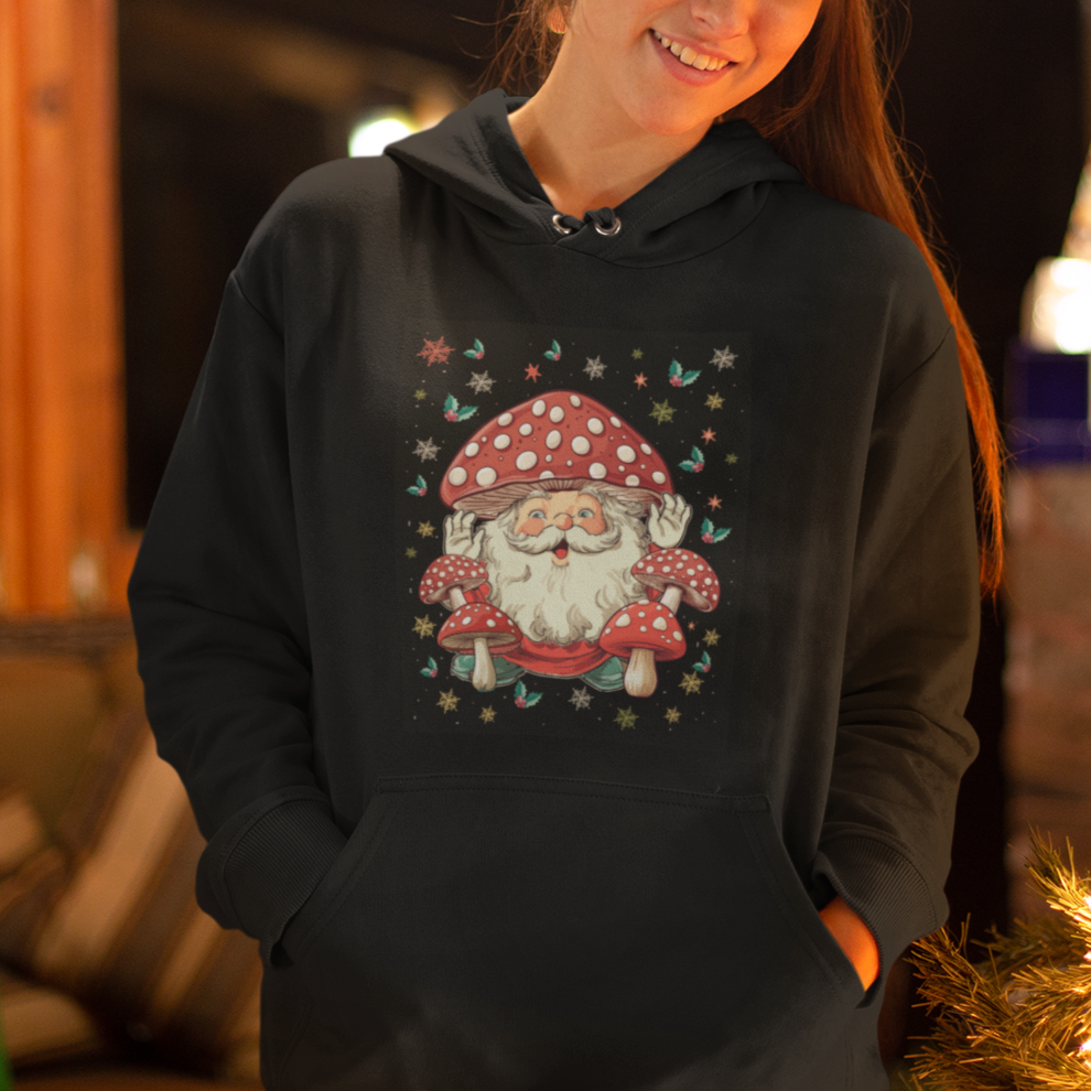 Cottagecore Santa Hoodie Retro Vintage Christmas Mushroom Core Claus Face - Wonder Print Shop