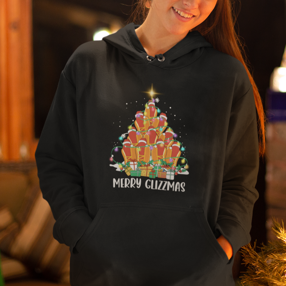 Merry Glizzmas Hoodie Funny Hotdog Christmas Tree - Wonder Print Shop