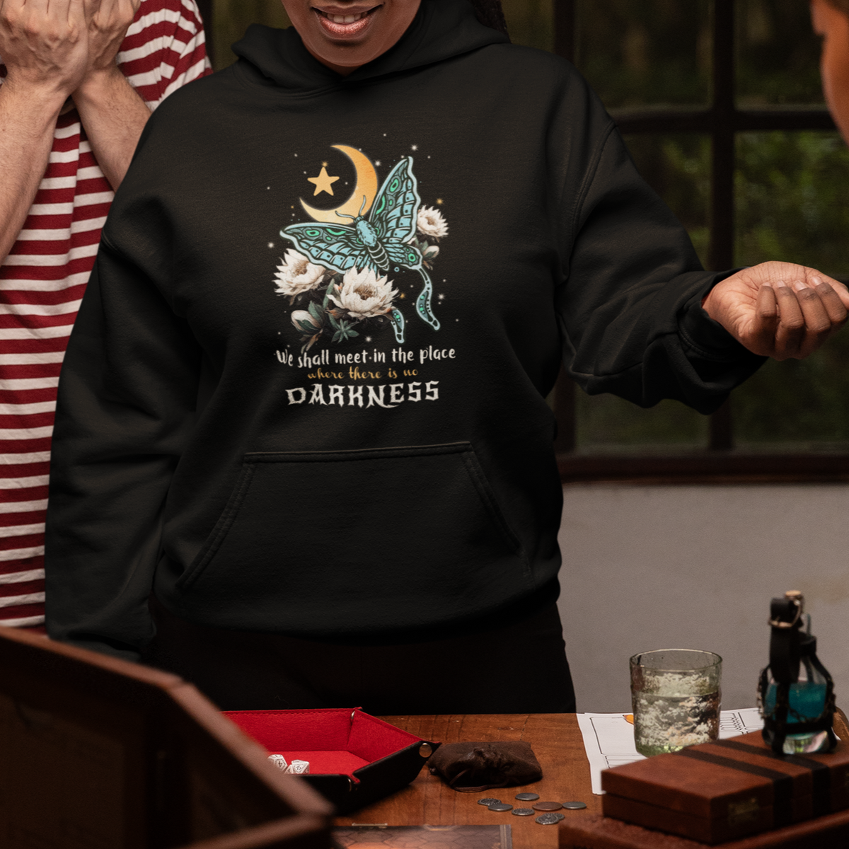 Moth Hoodie Aesthetic Cottagecore We Shall Meet In The Place Where There Is No Darkness Luna Moth Moon Child Mystical Celestial Shirt for Women, Moth T-shirt, Spirituality Shirt - Wonder Print Shop