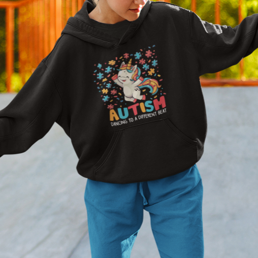 Autism Awareness Hoodie Puzzle Unicorn Dancing To A Different Beat - Wonder Print Shop