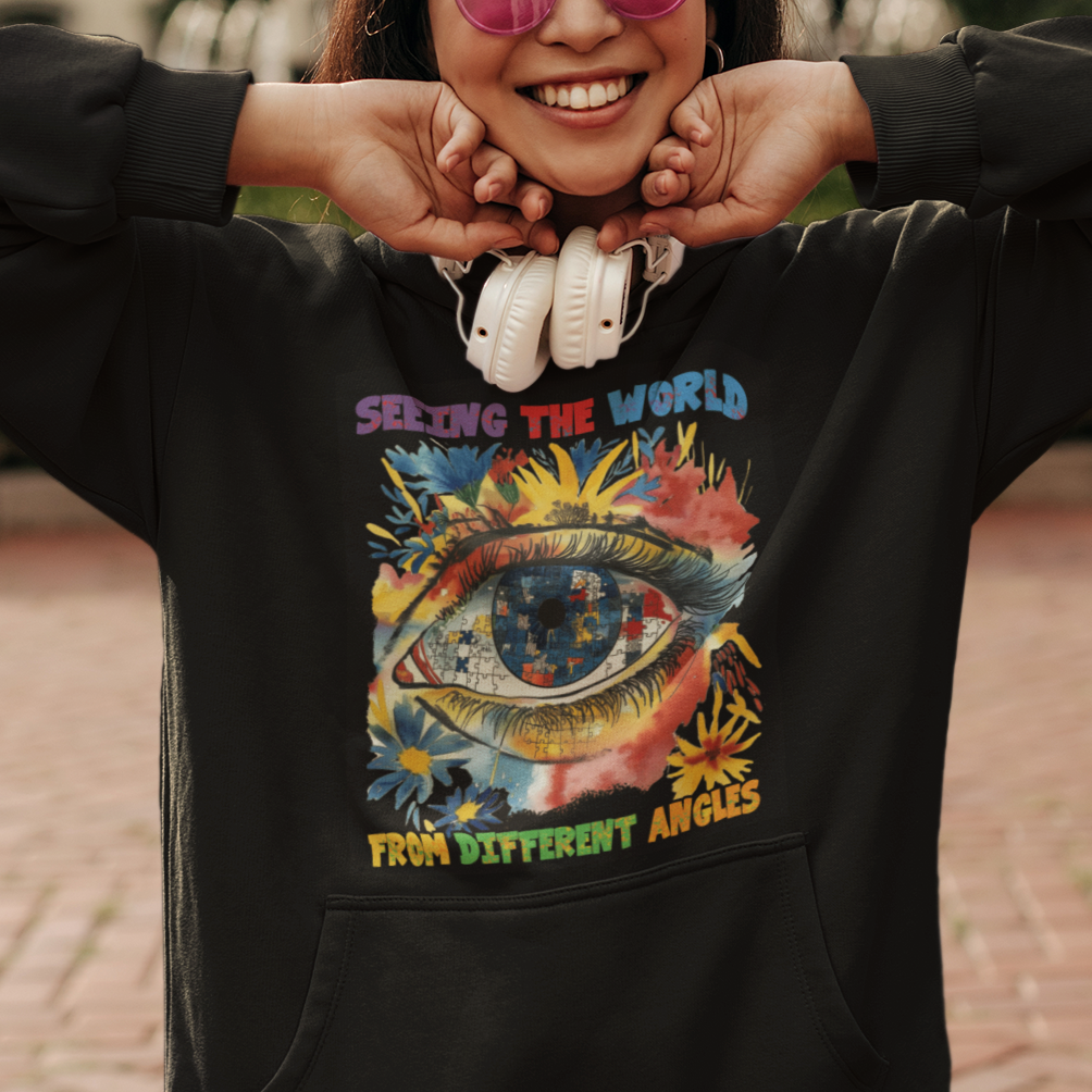Autism Awareness Hoodie Puzzle Eyes Seeing The World From Diferent Angles - Wonder Print Shop