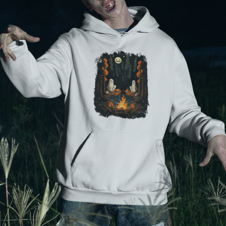 Halloween Hoodie Cute Boo Spooky Ghost Camping In The Forest Gothic Halloween T-Shirt for Halloween lovers, Spooky Season Shirt, Ghosts - Wonder Print Shop