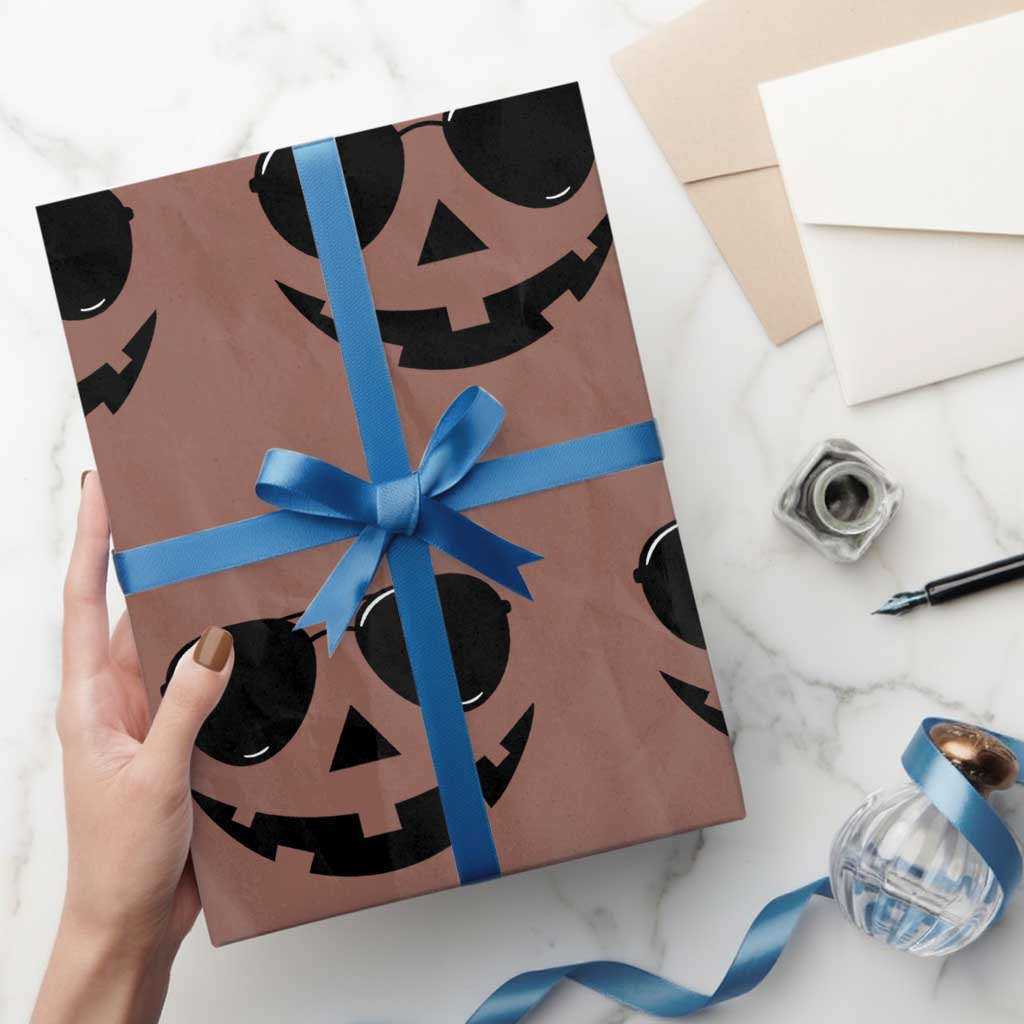 Pumpkin Face Wrapping Paper Roll Vintage Jack o Lantern Jackolantern Spooky Season Halloween - Wonder Print Shop