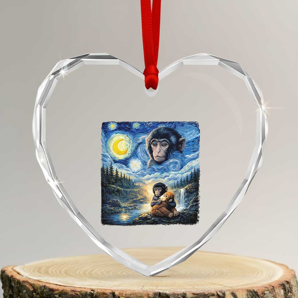 Punch Mokey Heart Crystal Glass Ornament Viral Baby Monkey Starry Night Van Gogh
