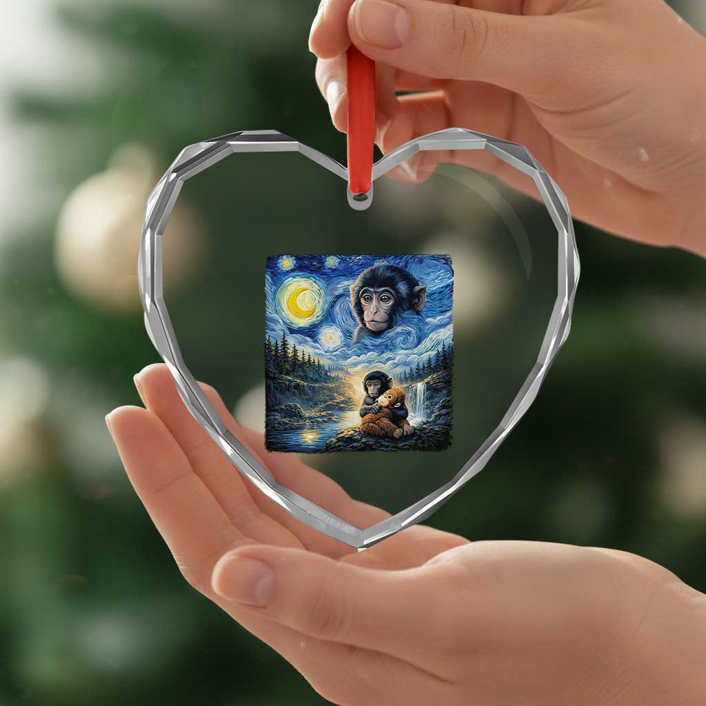 Punch Mokey Heart Crystal Glass Ornament Viral Baby Monkey Starry Night Van Gogh