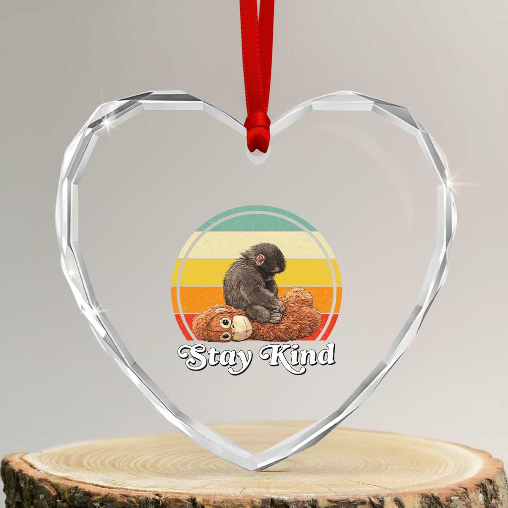 Punch Mokey Heart Crystal Glass Ornament Viral Trend Baby Monkey Stay Kind