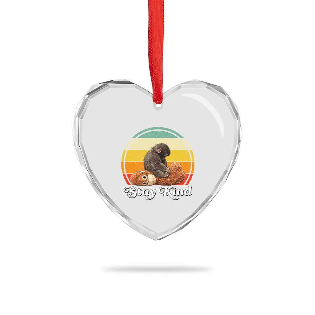 Punch Mokey Heart Crystal Glass Ornament Viral Trend Baby Monkey Stay Kind