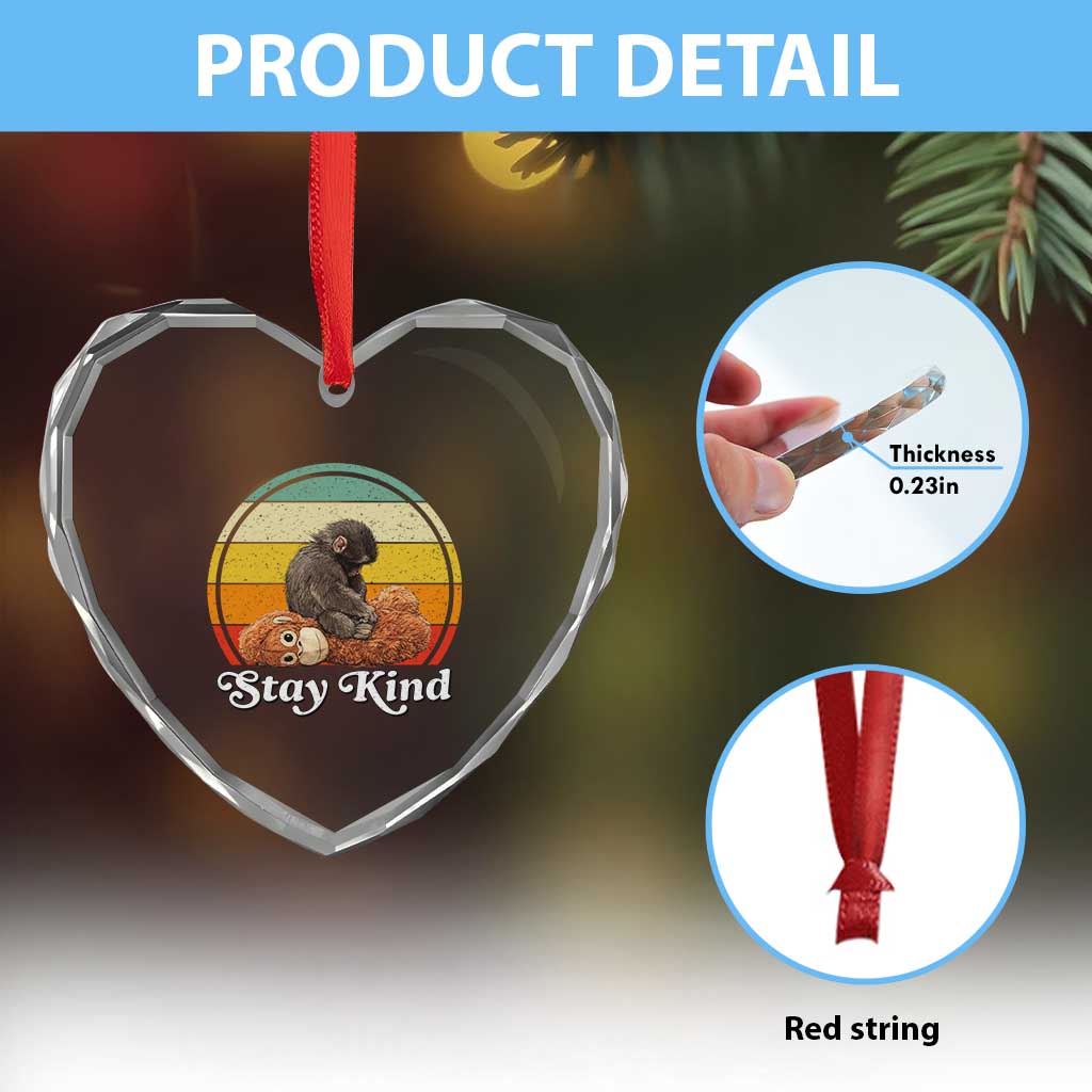Punch Mokey Heart Crystal Glass Ornament Viral Trend Baby Monkey Stay Kind