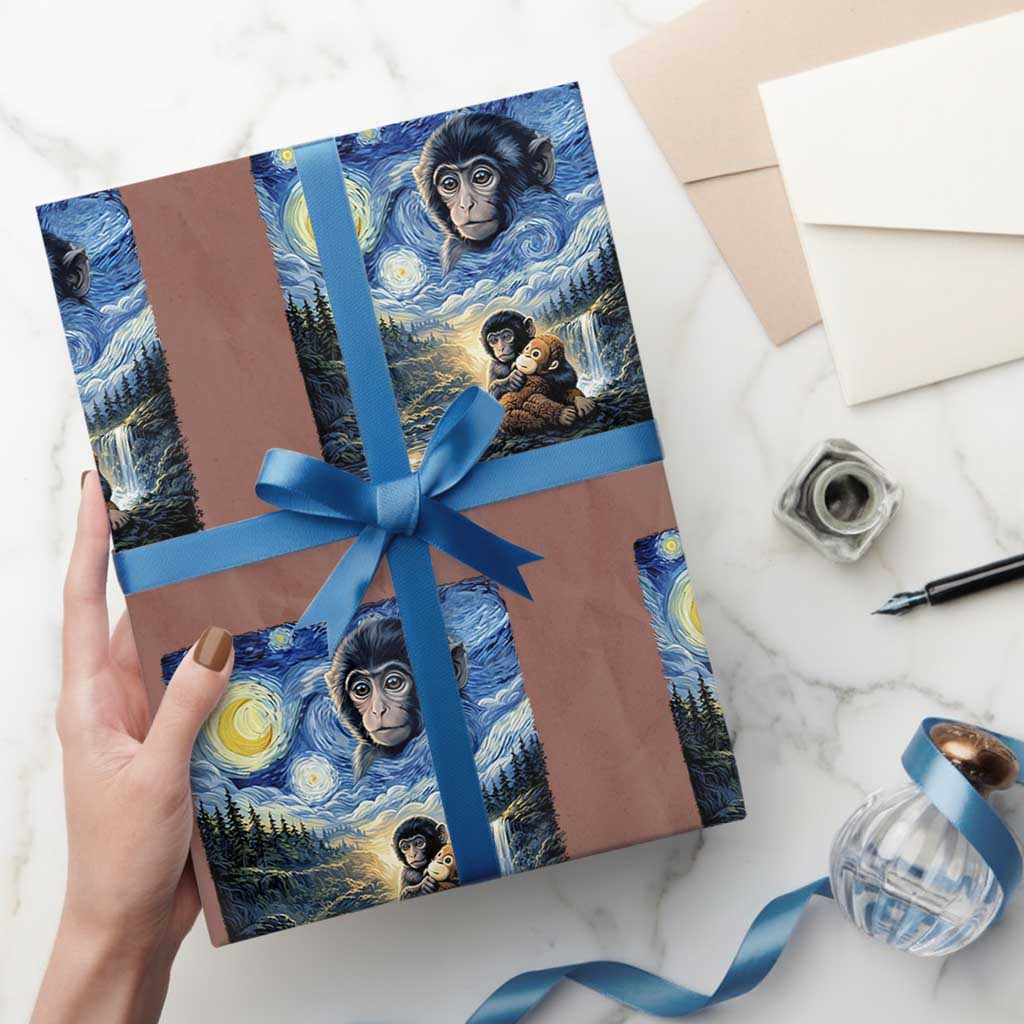Punch Mokey Wrapping Paper Roll Viral Baby Monkey Starry Night Van Gogh