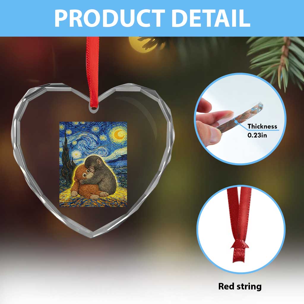 Punch Monkey Starry Night Viral Trend Heart Crystal Glass Ornament