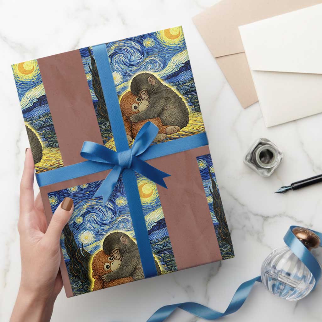 Punch Monkey Starry Night Viral Trend Wrapping Paper Roll