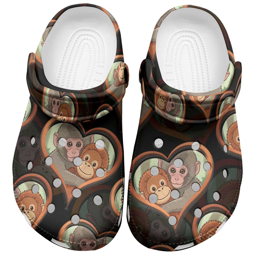 Punch The Monkey Clogs Shoes We Love You Seamless Heart Style Black