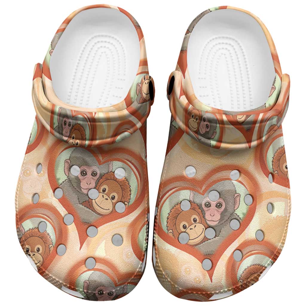 Punch The Monkey Clogs Shoes We Love You Seamless Heart Style Orange