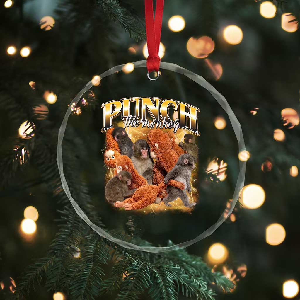Punch The Monkey Crystal Glass Ornament Baby Monkey Punch Plush Hugging 90s Bootleg