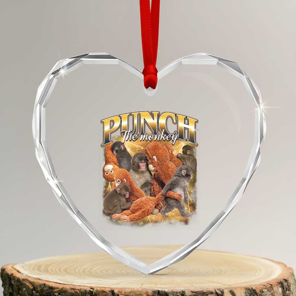 Punch The Monkey Heart Crystal Glass Ornament Baby Monkey Punch Plush Hugging 90s Bootleg