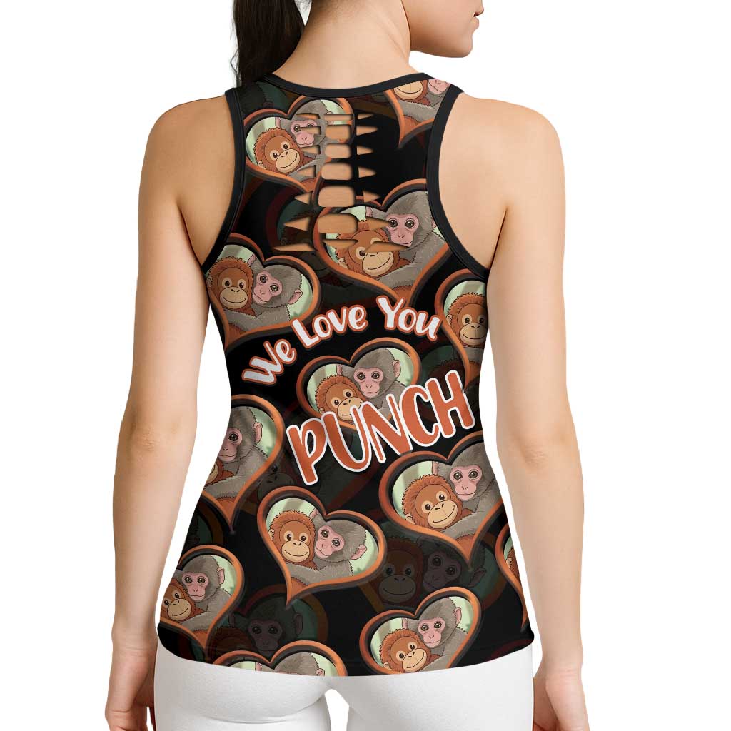 Punch The Monkey Hollow Tank Top We Love You Seamless Heart Style Black