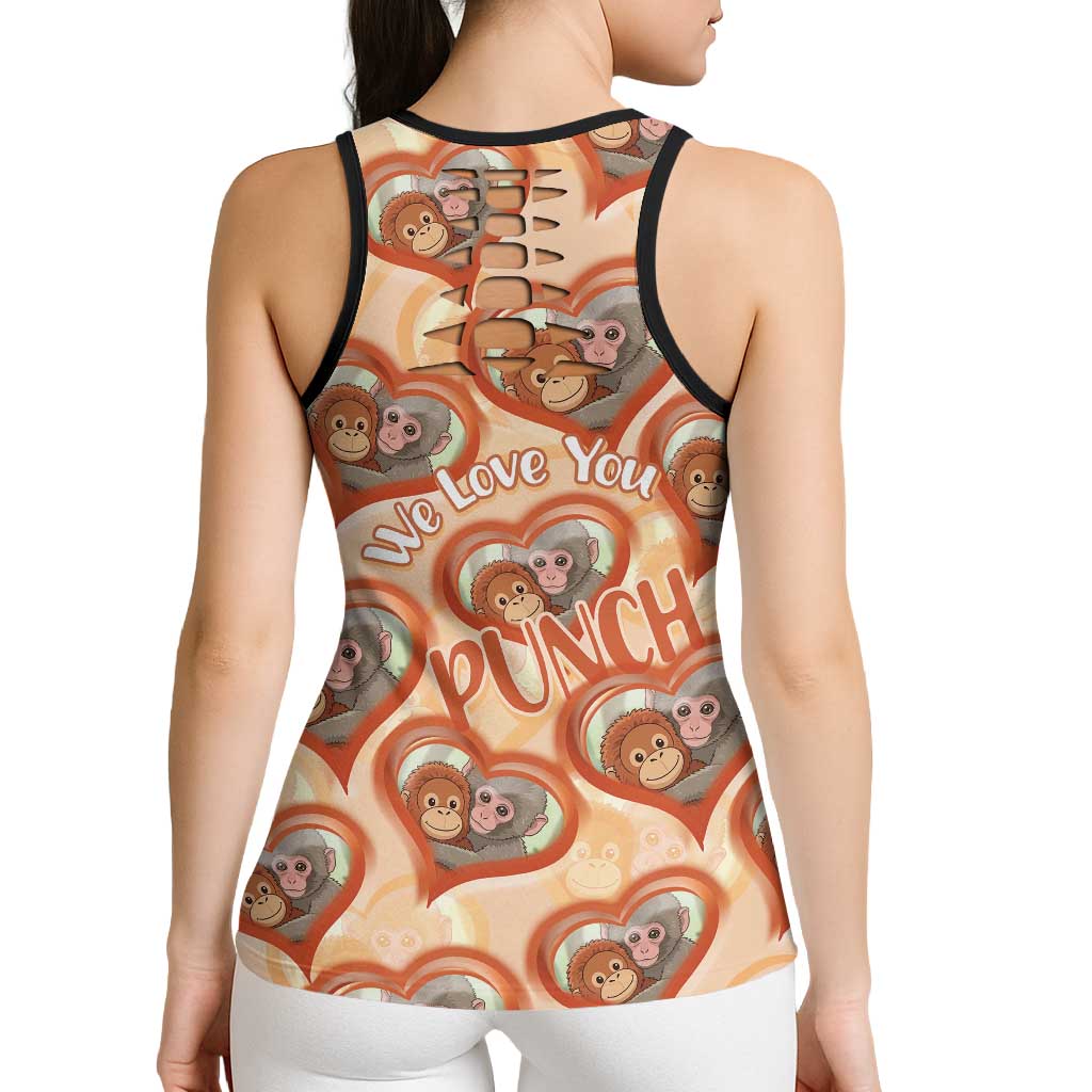 Punch The Monkey Hollow Tank Top We Love You Seamless Heart Style Orange