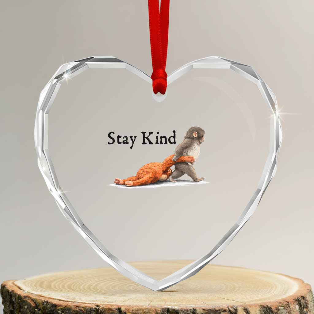 Punch The Monkey Meme Heart Crystal Glass Ornament Stay Kind