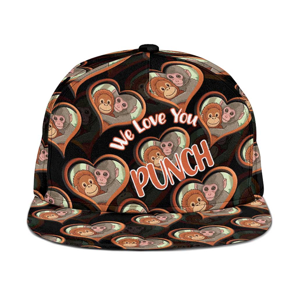 Punch The Monkey Snapback Cap We Love You Seamless Heart Style Black