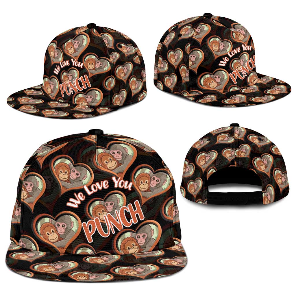 Punch The Monkey Snapback Cap We Love You Seamless Heart Style Black