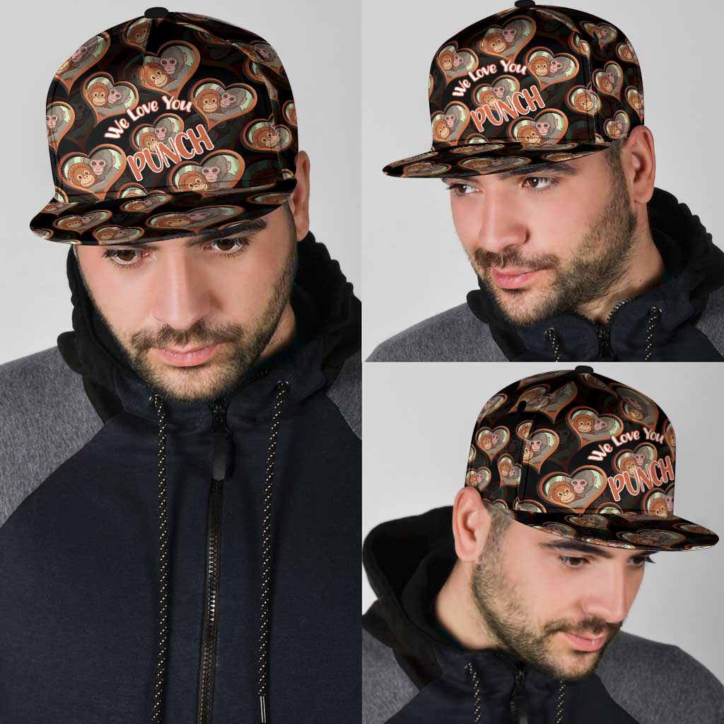 Punch The Monkey Snapback Cap We Love You Seamless Heart Style Black