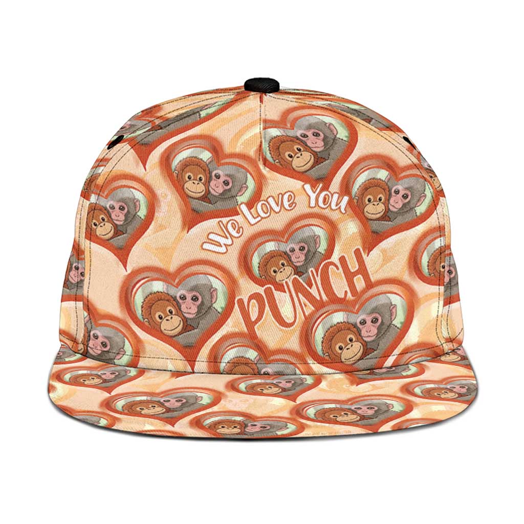 Punch The Monkey Snapback Cap We Love You Seamless Heart Style Orange