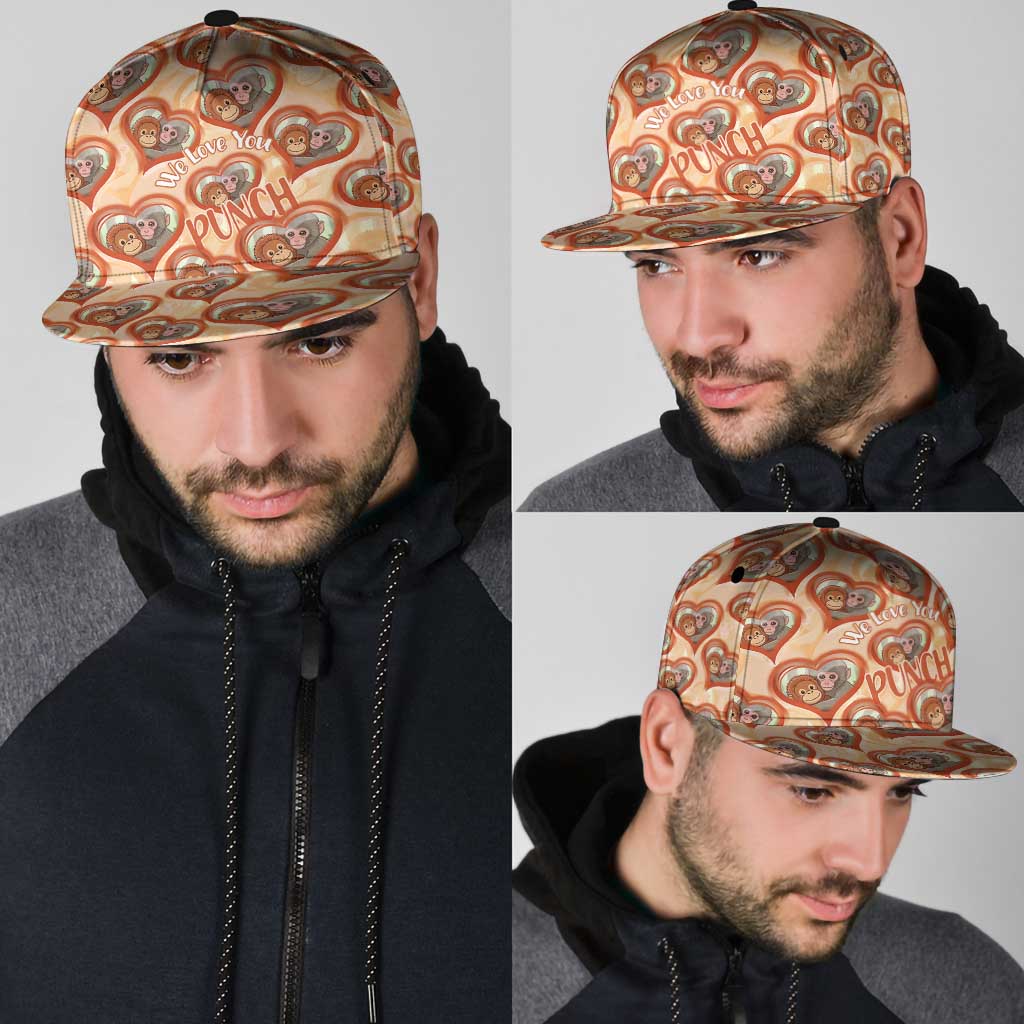 Punch The Monkey Snapback Cap We Love You Seamless Heart Style Orange