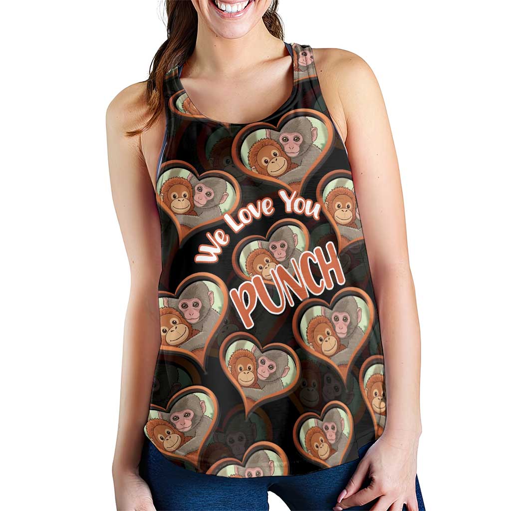 Punch The Monkey Women Racerback Tank We Love You Seamless Heart Style Black