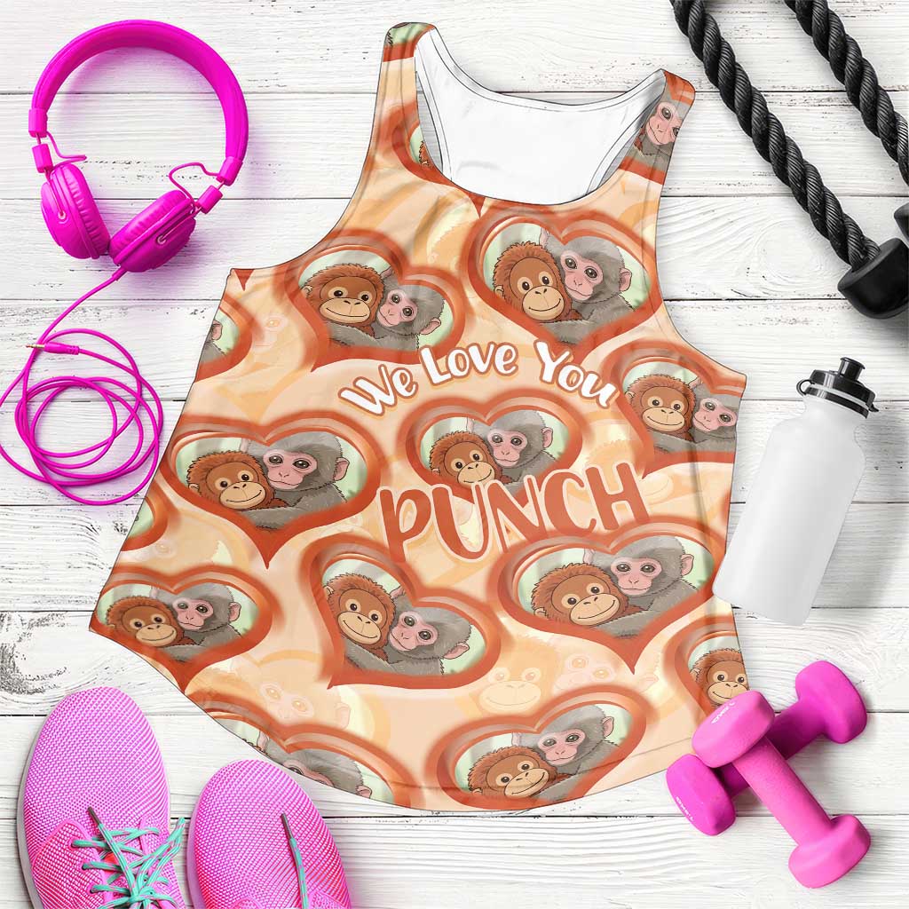 Punch The Monkey Women Racerback Tank We Love You Seamless Heart Style Orange