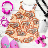 Punch The Monkey Women Racerback Tank We Love You Seamless Heart Style Orange