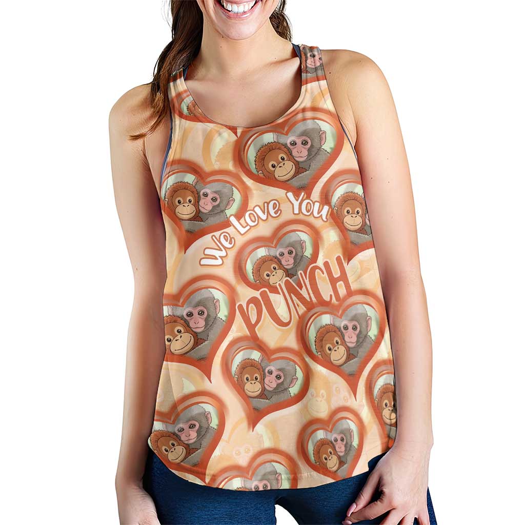 Punch The Monkey Women Racerback Tank We Love You Seamless Heart Style Orange