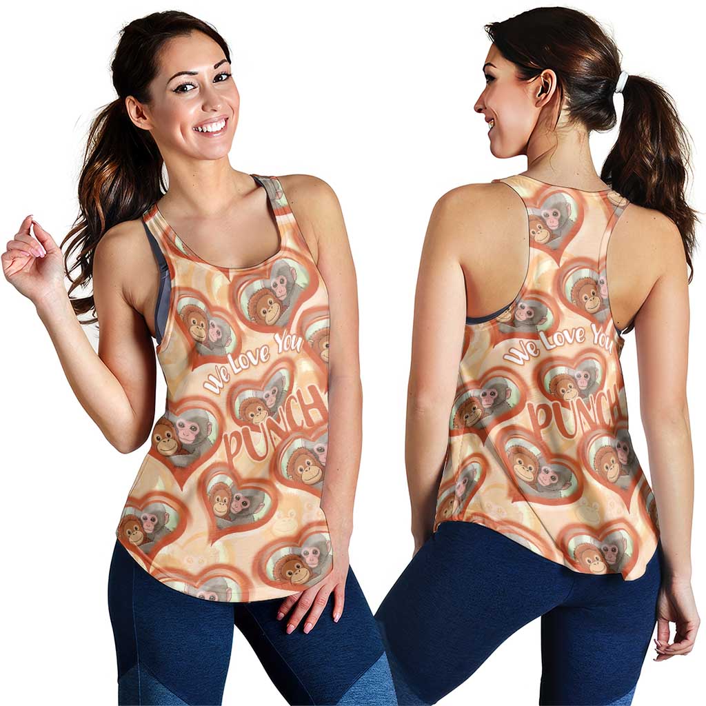 Punch The Monkey Women Racerback Tank We Love You Seamless Heart Style Orange