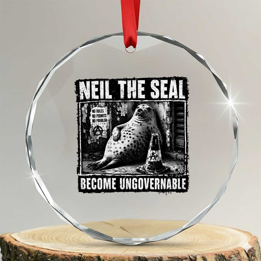 Punk Rock Neil the Seal Become Ungovernable Poster Style Crystal Glass Ornament Funny Viral Chaotic Elephant Seal Traffic Cone Meme