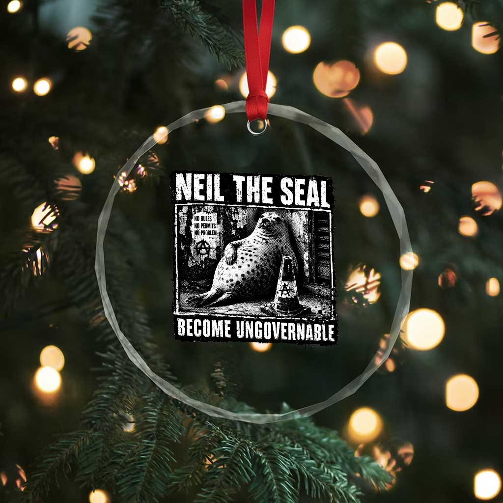 Punk Rock Neil the Seal Become Ungovernable Poster Style Crystal Glass Ornament Funny Viral Chaotic Elephant Seal Traffic Cone Meme
