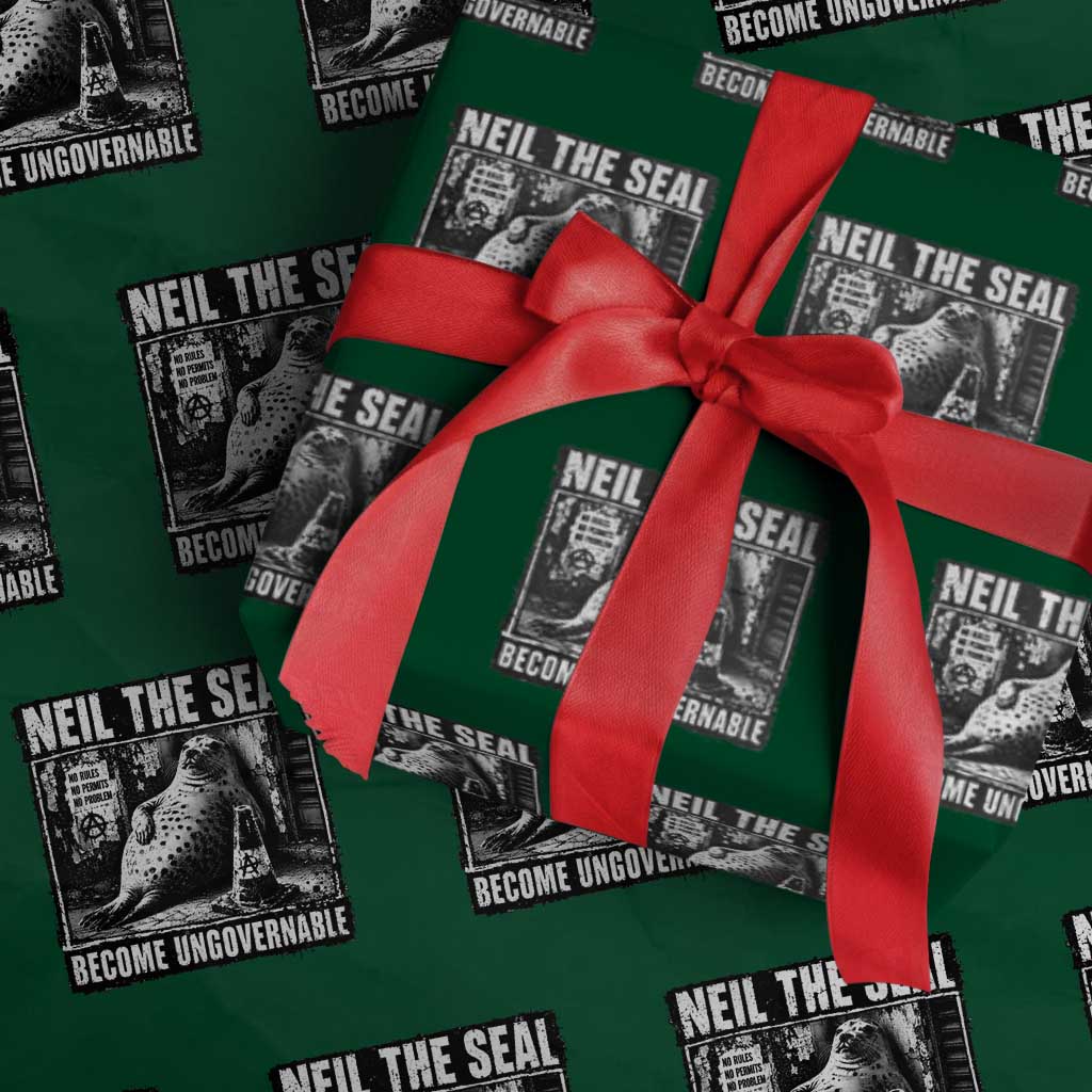 Punk Rock Neil the Seal Become Ungovernable Poster Style Wrapping Paper Roll Funny Viral Chaotic Elephant Seal Traffic Cone Meme