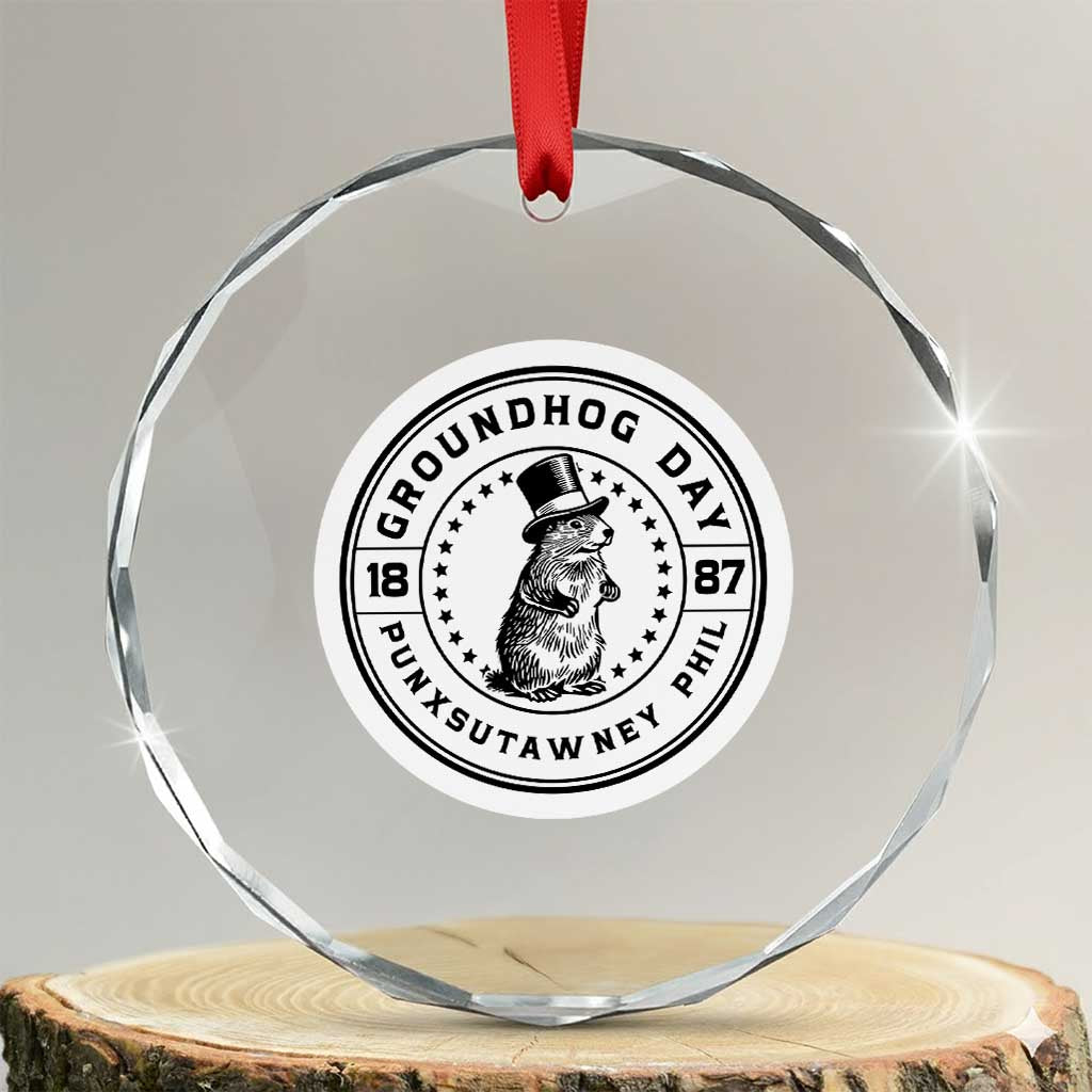 Punxsutawney Phil Groundhog Day Crystal Glass Ornament Funny Woodchuck Day 1887