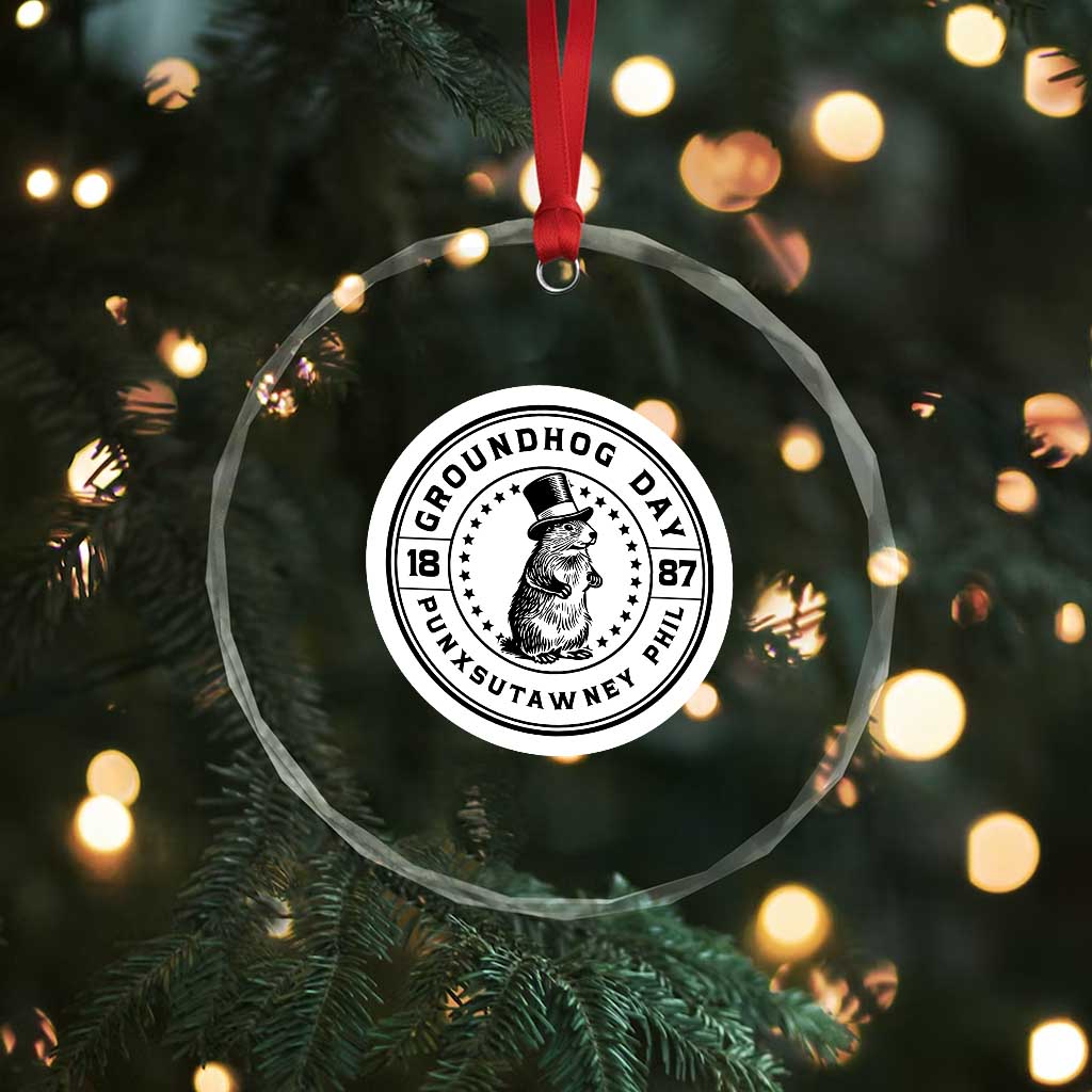 Punxsutawney Phil Groundhog Day Crystal Glass Ornament Funny Woodchuck Day 1887
