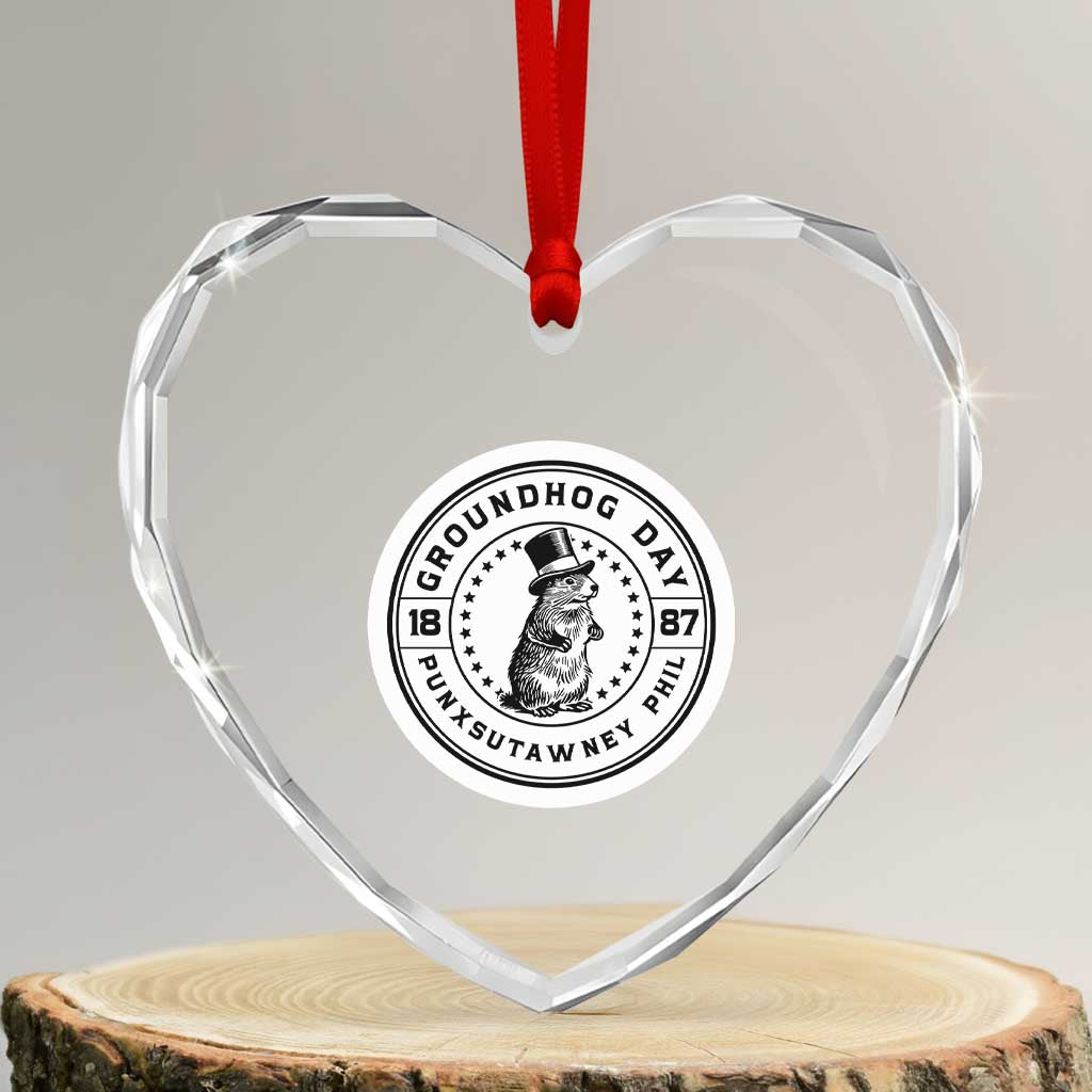 Punxsutawney Phil Groundhog Day Heart Crystal Glass Ornament Funny Woodchuck Day 1887
