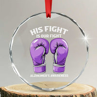 Purple Boxing Gloves Alzheimers Support Crystal Glass Ornament His Fight Our Fight
