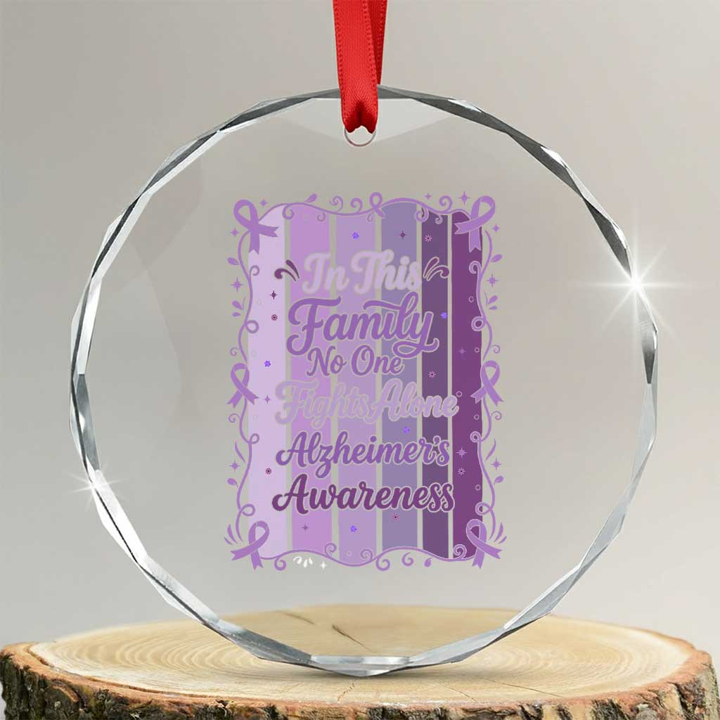 Purple Ribbon Alzheimers Caregiver Squad Gift Crystal Glass Ornament In This Family We Support Together