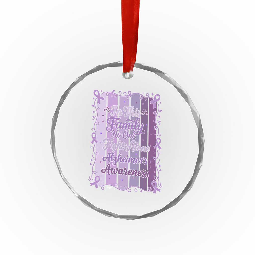 Purple Ribbon Alzheimers Caregiver Squad Gift Crystal Glass Ornament In This Family We Support Together
