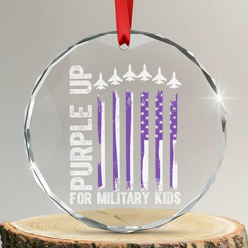 Purple Up For Military Kids Crystal Glass Ornament American Flag Air Force Military Child Month - Wonder Print Shop