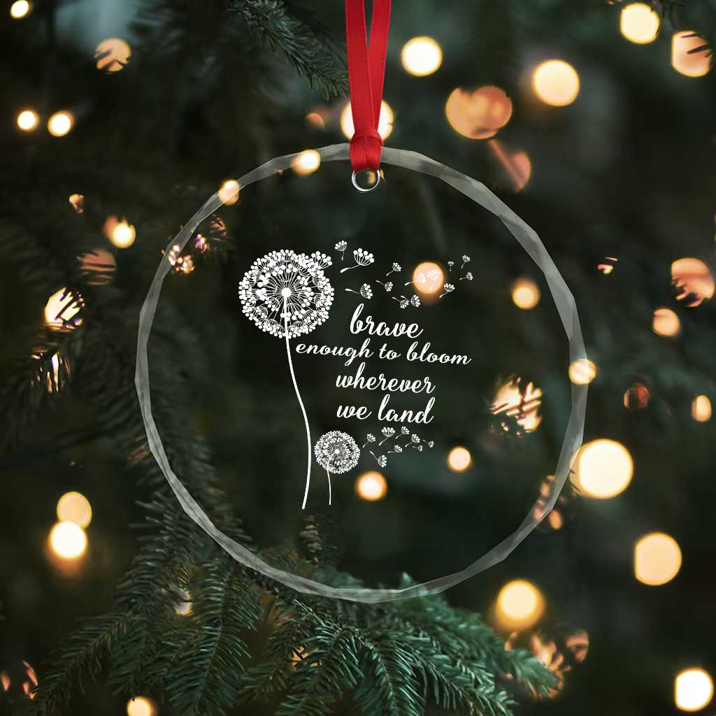 Purple Up For Military Kids Crystal Glass Ornament Brave Enough To Bloom Wherever We Land Month of Military Child - Wonder Print Shop