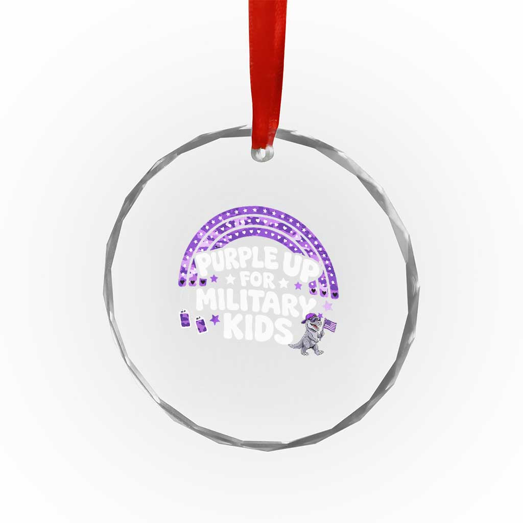 Purple Up For Military Kids Crystal Glass Ornament Cute Dino Dinosaur Proud Military Child Rainbow