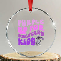 Purple Up For Military Kids Crystal Glass Ornament Groovy Dino Dinosaur Military Child Month