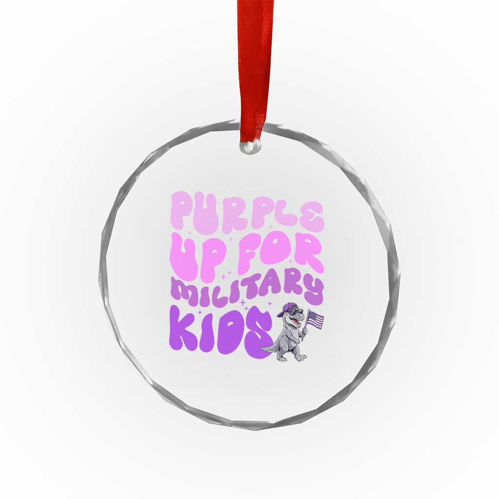 Purple Up For Military Kids Crystal Glass Ornament Groovy Dino Dinosaur Military Child Month