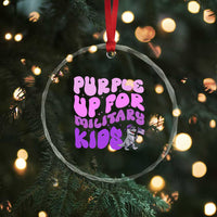 Purple Up For Military Kids Crystal Glass Ornament Groovy Dino Dinosaur Military Child Month