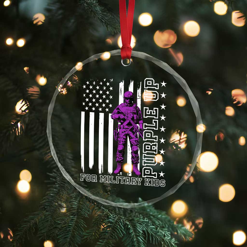 Purple Up For Military Kids Crystal Glass Ornament Military Child Month - Wonder Print Shop
