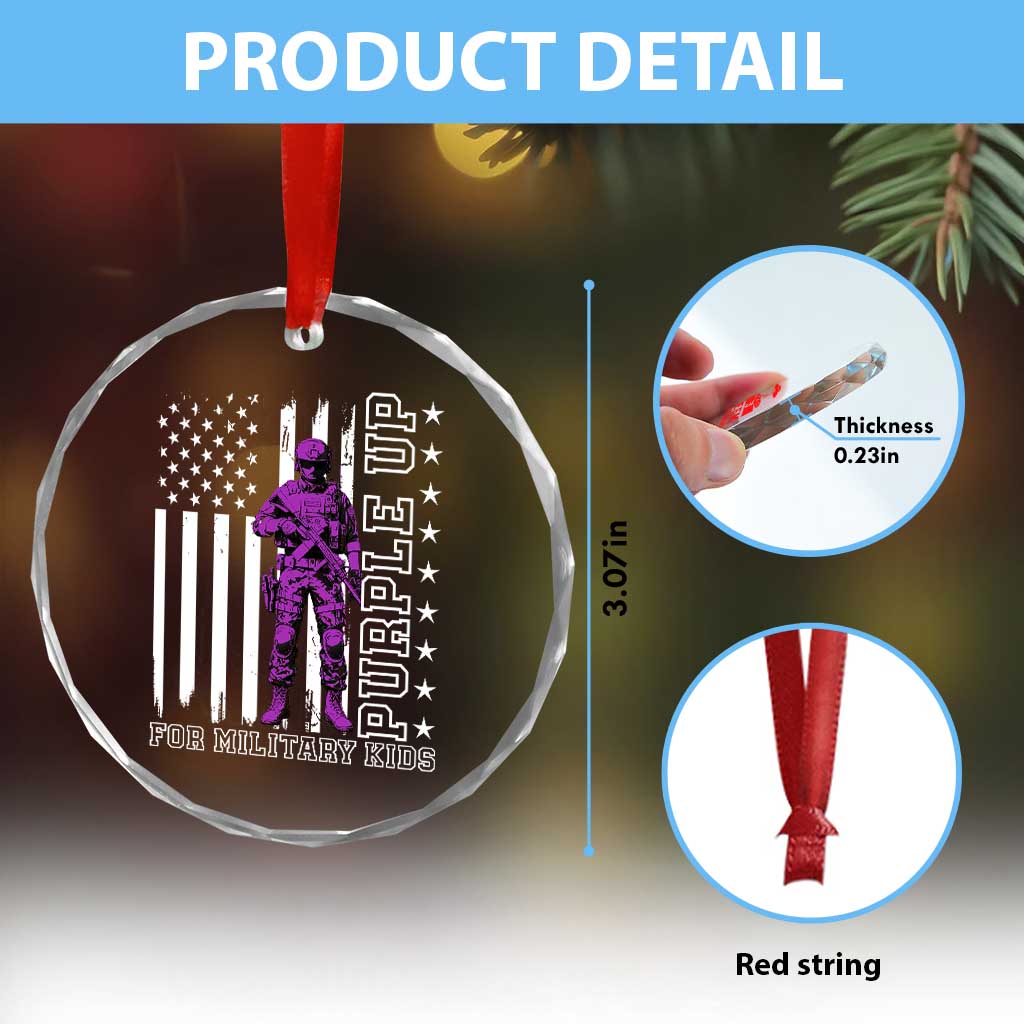 Purple Up For Military Kids Crystal Glass Ornament Military Child Month - Wonder Print Shop